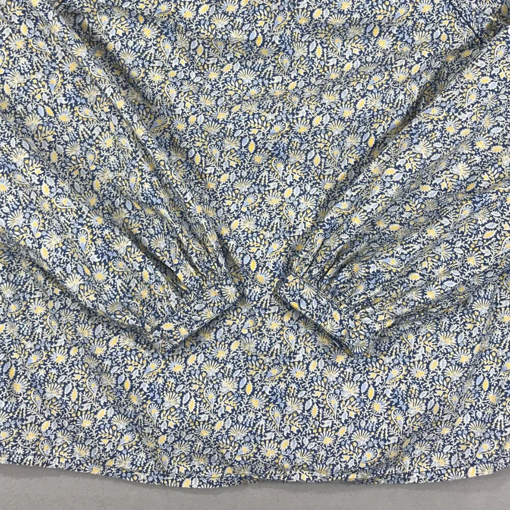 Gap Blouse Women Small Tall Blue Yellow Pullover Top V-Neck Boho Peasant Balloon - Picture 7 of 13